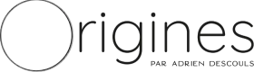 Logo with a circle on the left and the text "origines par Adrien Descouls" on the right